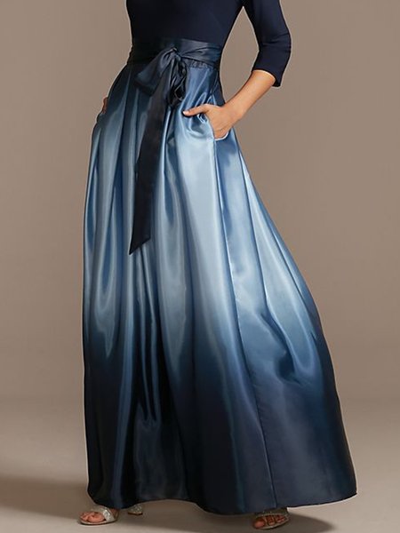 

Elegant Satin Ombre Umbrella Skirt, Blue, Skirts