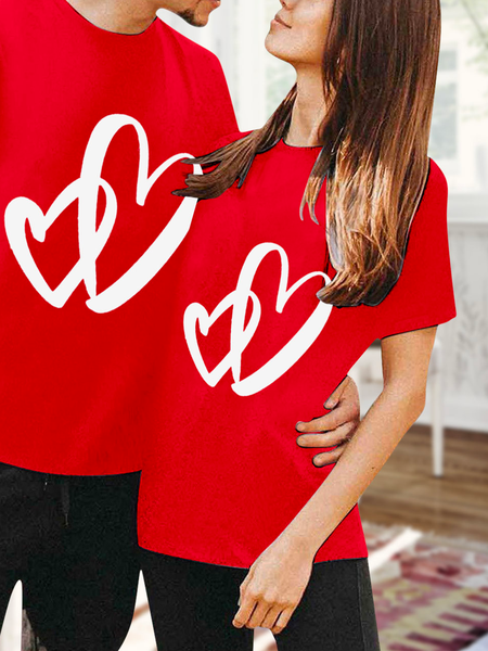 

Loose Crew Neck Casual Color Block T-Shirt, Red, T-Shirts
