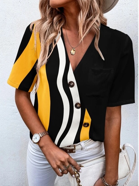 

Geometric Casual V Neck Blouse, Multicolor, Shirts & Blouses