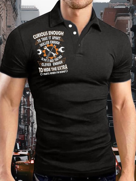 

Men's Curious Enough To Take It Apart Skilled Enough To Put It Back Together Funny Graphic Print Text Letters Urban Regular Fit Polo Collar Polo Shirt, Black, T-shirts