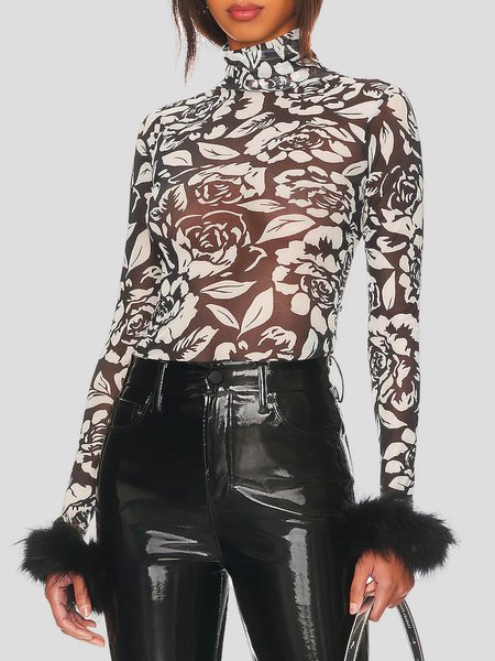 

Regular Fit Floral Urban Turtleneck T-Shirt, Black, Tees