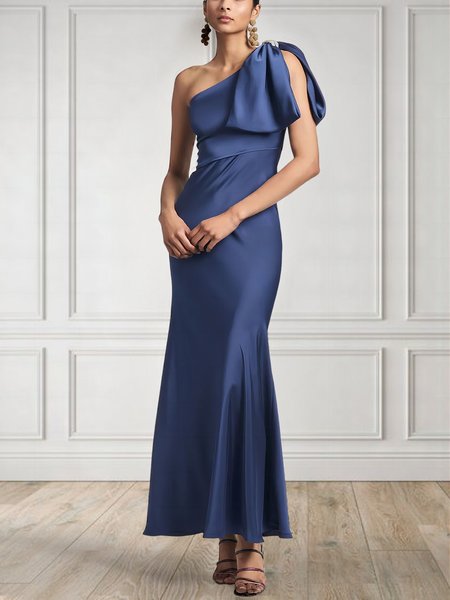 

Plain Satin Elegant Regular Fit Micro-Elasticity Party Dress, Blue, Maxi Dresses