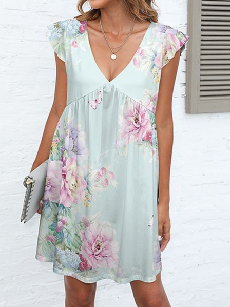 

Floral V Neck Loose Casual Dress, Light_green, Dresses