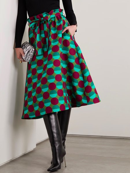 

Polka Dots High Waist Pockets Urban Skirt, Green, Skirts
