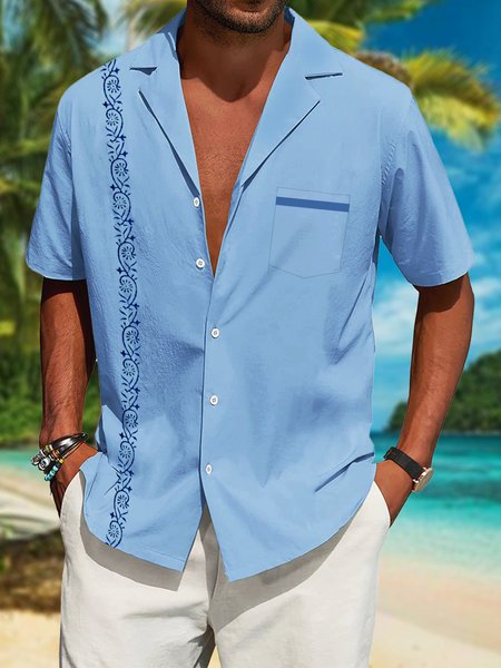 

Floral Chest Pocket Short Sleeve Resort Shirt, Blue, Men Shirts