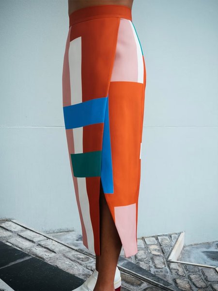 

Urban Regular Fit Geometric H-Line Skirt, Orange, Skirts
