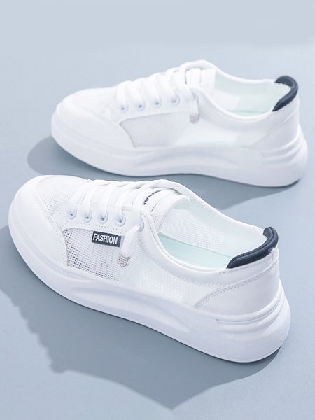 

White Breathable Mesh Platform Sneakers, Black-white, Sneakers