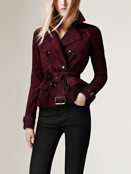 

Shawl Collar Plain Regular Fit Urban Long Sleeve Trench Coat, Crimson, Coats