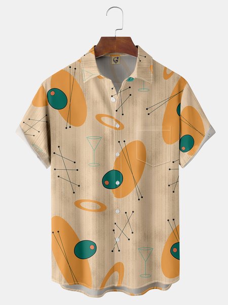 

Geometric Pattern Chest Pocket Short Sleeve Shirt, Khaki, Men Shirts