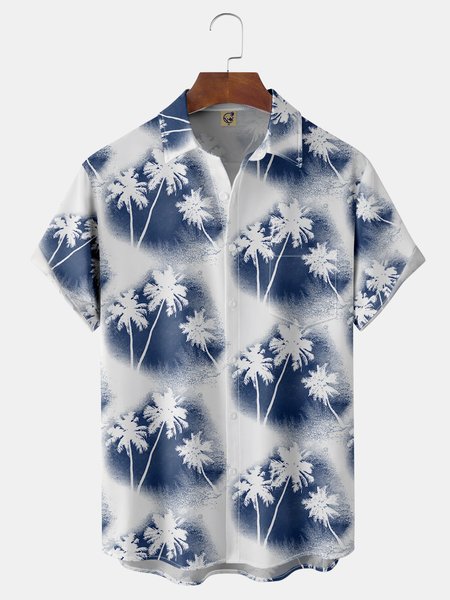 

Coconut Tree Chest Pocket Short Sleeve Hawaiian Shirt, Blue, Men Shirts