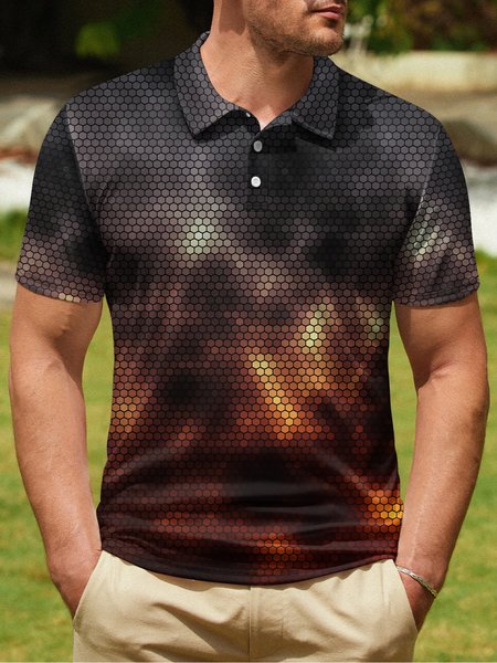 

Ombre Abstract Geometric Button Short Sleeve PoLo Shirt, Dark gray, Polo Shirts