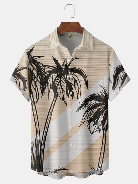 

Coconut Tree Chest Pocket Short Sleeve Hawaiian Shirt, Khaki, Men Shirts