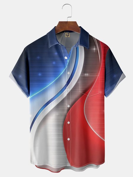 

3D Line Chest Pocket Short Sleeve Casual Shirt, Blue, Men Shirts