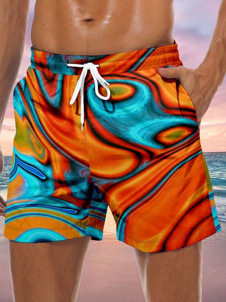 

Abstract Geometric Drawstring Beach Shorts, Orange, Men's shorts