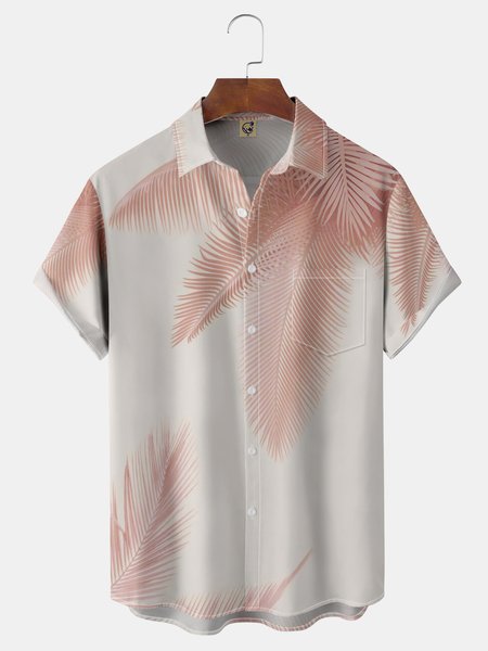 

Palm Leaf Chest Pocket Short Sleeve Hawaiian Shirt, Pink, Men Shirts