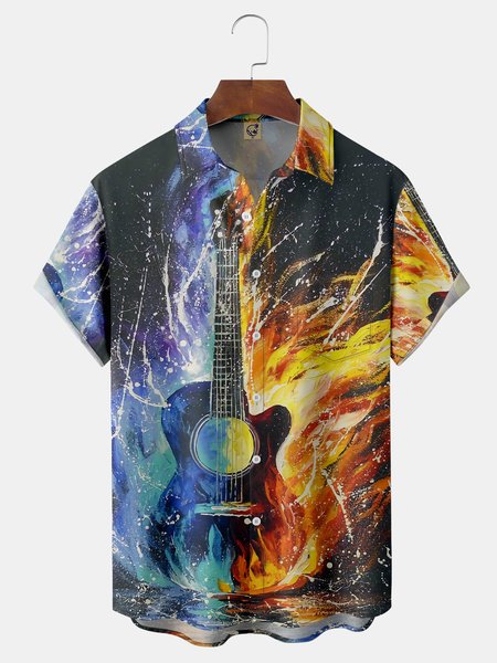 

Music Chest Pocket Short Sleeve Casual Shirt, Blue, Men Shirts