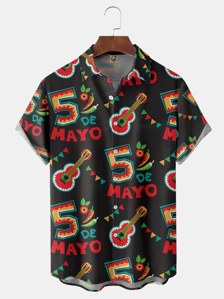 

Cinco de Mayo Chest Pocket Short Sleeve Shirt, Black, Men Shirts