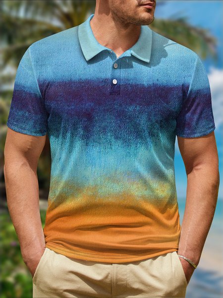 

Ombre Button Short Sleeve Polo Shirt, Light blue, Polo Shirts