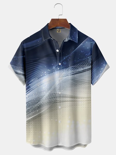 

3D Lines Chest Pocket Short Sleeve Shirt, Blue, Men Shirts