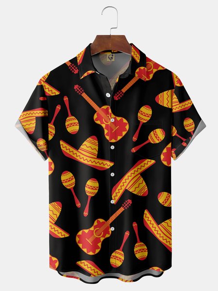 

Cinco de Mayo Chest Pocket Short Sleeve Casual Shirt, Black, Men Shirts