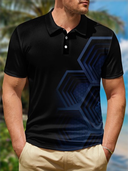 

Ombre Abstract Geometric Button Short Sleeve Polo Shirt, Black, Polo Shirts
