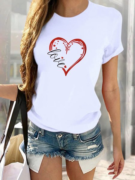 

Casual Loose Valentine's Day T-Shirt, White, T-Shirts