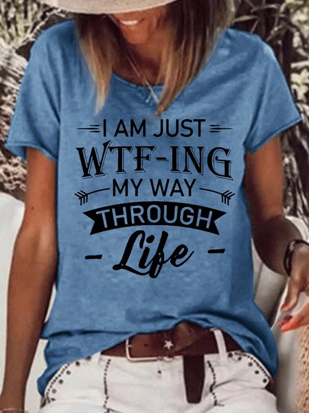 

Women's My Way Through Life Casual Letters T-Shirt, Blue, T-shirts
