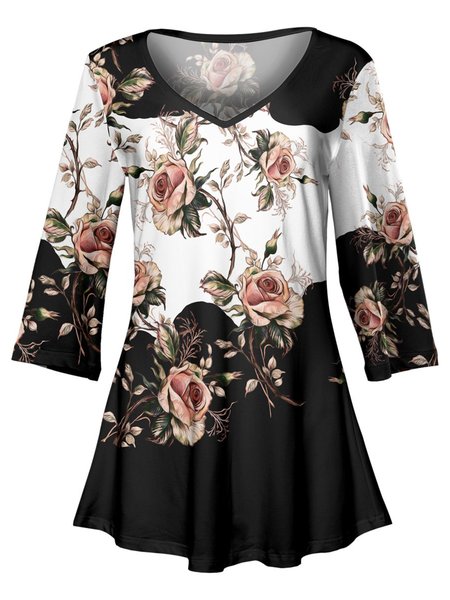 

Floral Casual T-Shirt, Black, T-Shirts