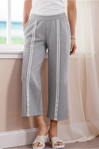 

Plain Loose Knitted Casual Pants, Gray, Pants