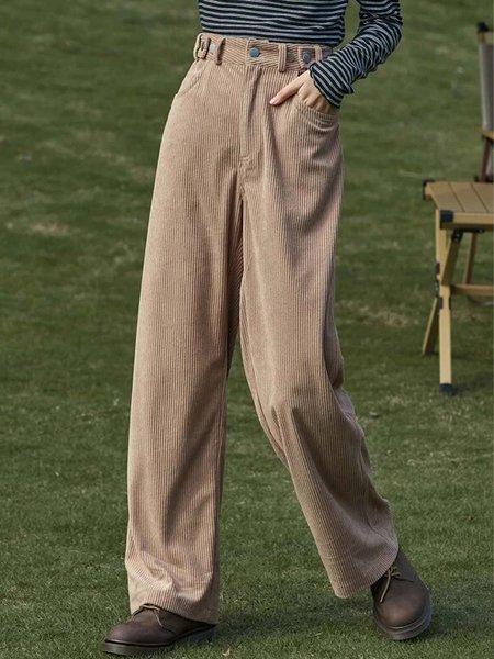 

Buttoned Plain Corduroy Casual Fashion Pants, Khaki, Pants