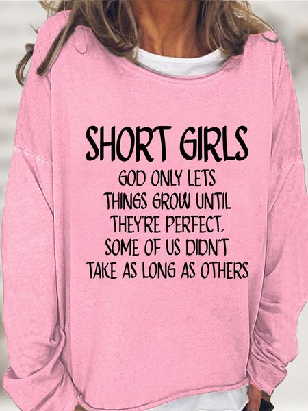 

Short Girls Funny Print Women's Sweatshirt, Pink, Hoodies&Sweatshirts