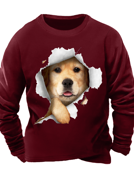 

Men’s Dog Animal Pattern Casual Text Letters Sweatshirt, Red, Hoodies&Sweatshirts