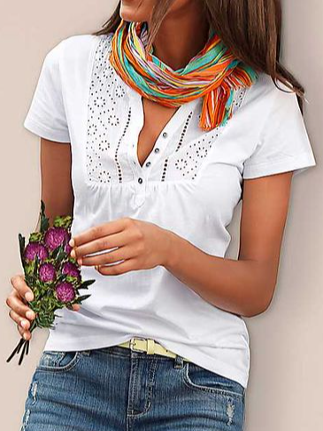 

Casual Crew Neck Plain Top, White, Tops