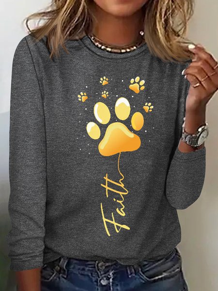 

Women's Faith paw flower Casual Top, Gray, Long sleeves