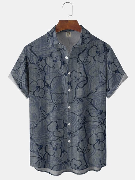 

Floral Chest Pocket Short Sleeve Hawaiian Shirt, Blue, Men Shirts
