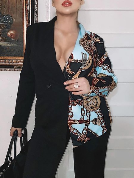 

Abstract Urban Lapel Collar Long Sleeve Blazer, Black, Blazers