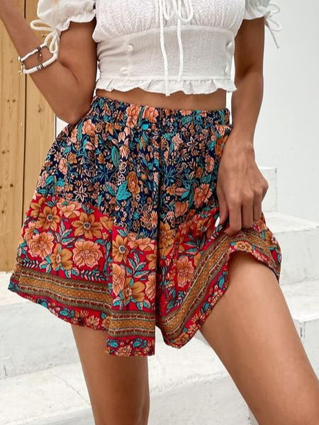 

Loose Floral Casual Casual Pants, Multicolor, Shorts