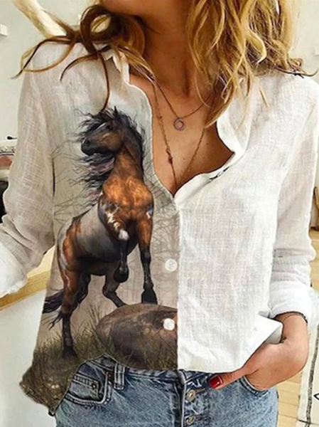 

Cotton Horse Casual Loose Blouse, White, Shirts & Blouses