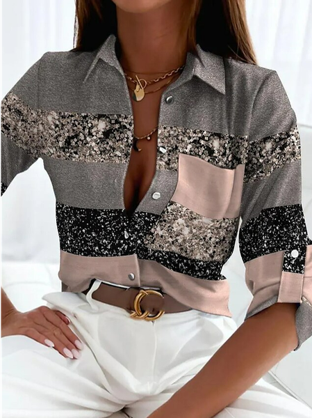 

Loose Casual Geometric Shirt Collar Blouse, Multicolor, Shirts & Blouses