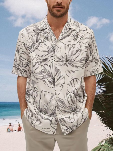 

Floral Short Sleeve Resort Shirt, White, Men Shirts