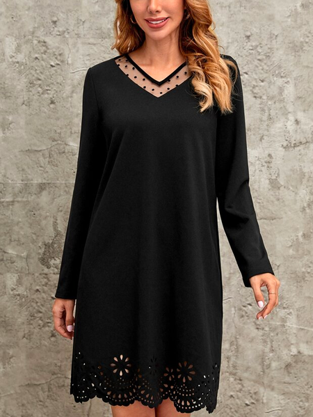 

Casual Plain V Neck Loose Dress, Black, Dresses