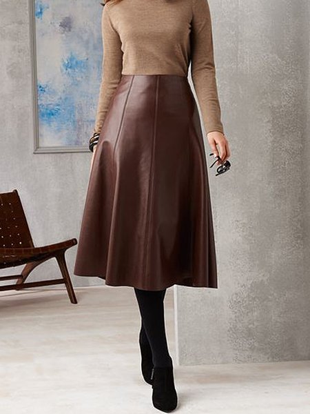 

Elegant Pu Regular Fit No Elasticity Skirt, Khaki, Skirts
