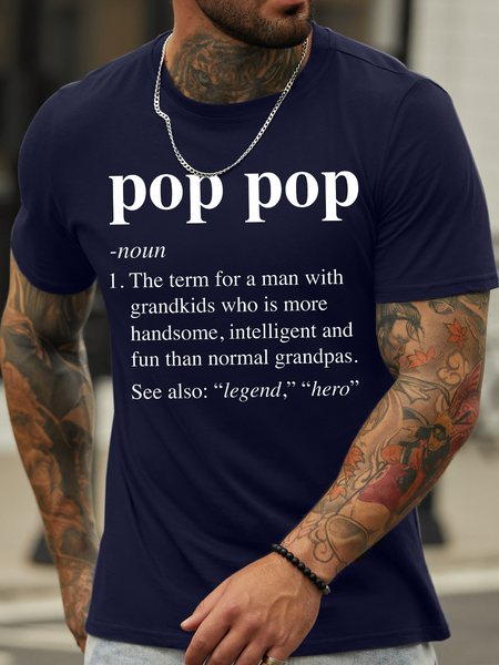 

Men'S Pop Pop The Term For A Man With Grandkids Ho Is More Handsome Funny Graphic Print Crew Neck Casual Cotton Text Letters T-Shirt, Purplish blue, T-shirts