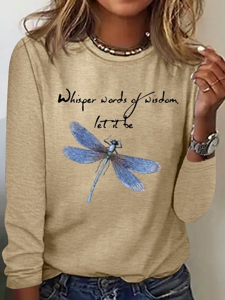 

Women's Whisper Word Of Wisdom Casual Crew Neck Letters Top, Khaki, Long sleeves