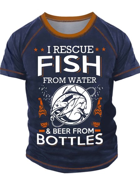 

Men I Rescue Fish From Water And Beer From Bottles Crew Neck T-Shirt, Deep blue, T-shirts