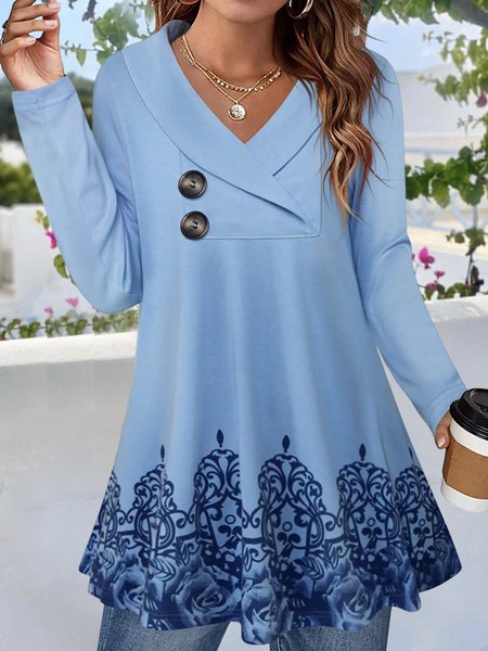 

Casual Geometric V Neck Loose T-Shirt, Blue, Dresses
