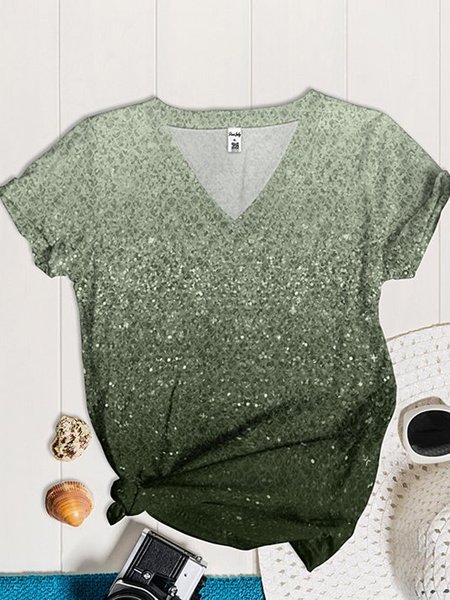 

Ombre Confetti Print V-Neck T-Shirt, Green, T-Shirts