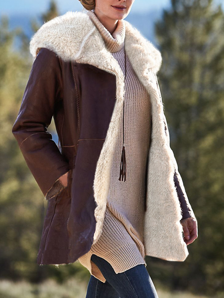Fur Solid Casual Overcoat