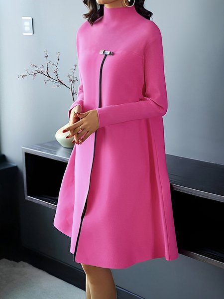 

Elegant Loose Half Turtleneck Plain Dress, Deep pink, Midi Dresses
