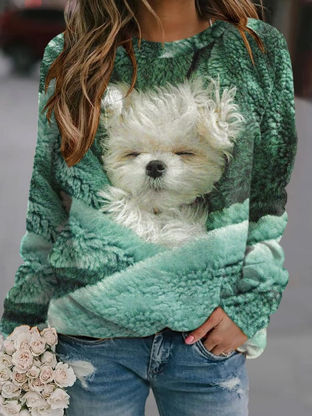 

Regular Fit Dog Casual Crew Neck Sweatshirt, Green, Sweatshirts & Hoodies